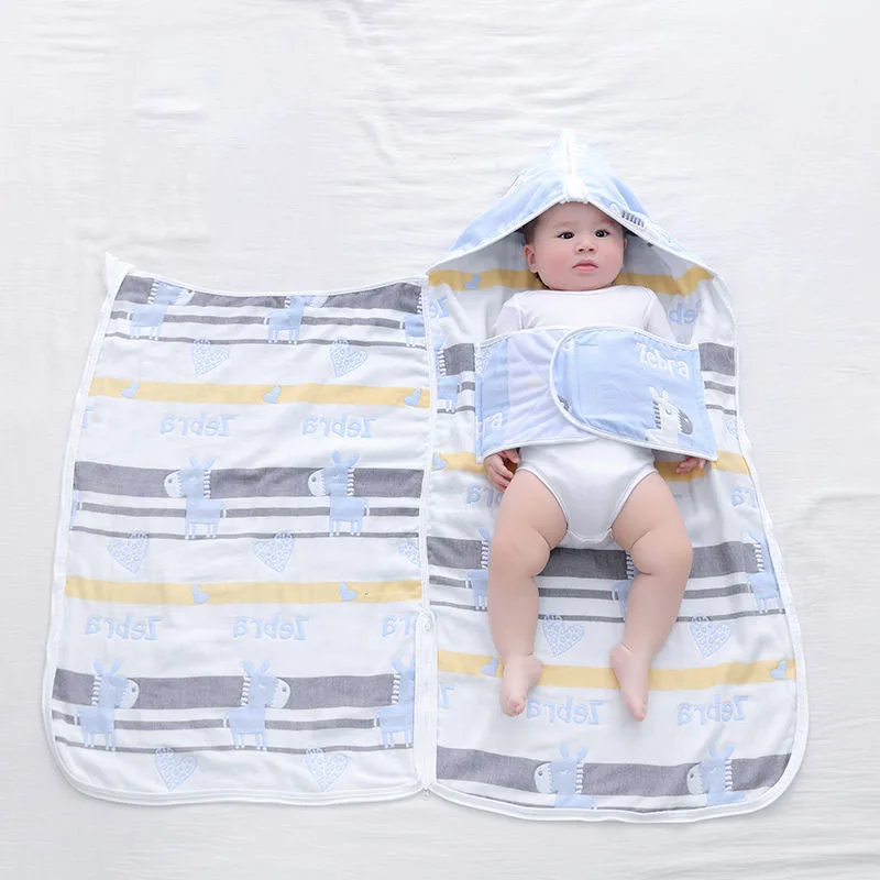 Wiosna jesień cienki śpiworek dla dziecka oddychająca gaza kocyk do wózka noworodki otulacz do przewijania miękkie śpiwory dla niemowląt Cartoon