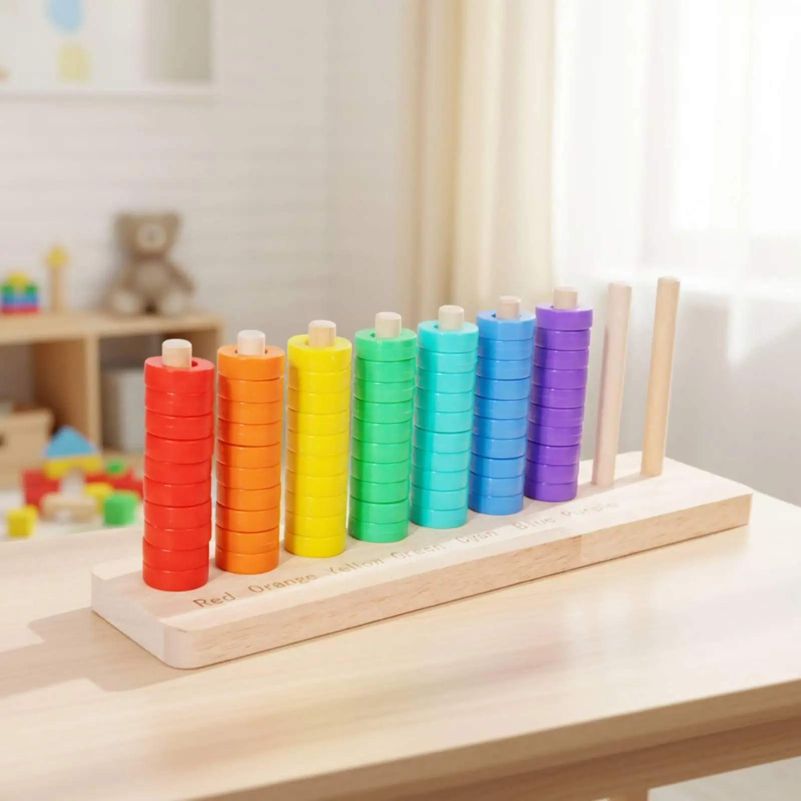 Wooden Disc Stacking Toy Early Education Colorful Circle Stacker Stacking Game Fine Motor Skill Development Wooden Color Sorting