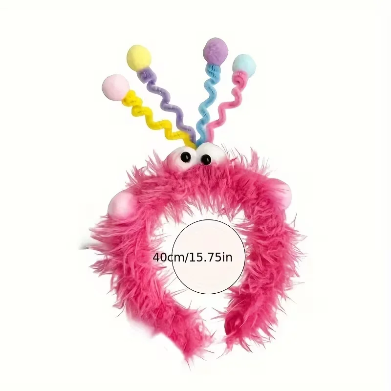 Niedliches Plüsch-Twist-Stick-Stirnband mit großen Augen für Frauen – weiches, rutschfestes Haar-Accessoire, perfekt zum Waschen und Stylen im Gesicht – Detail 6