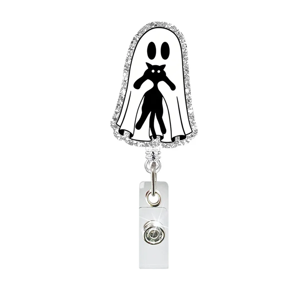 Name Tag Holder Compact Ghost Badge Reel Retractable Badge Reel Clear Glitter Badge Reel For Work Bag Daily Office Daily Use