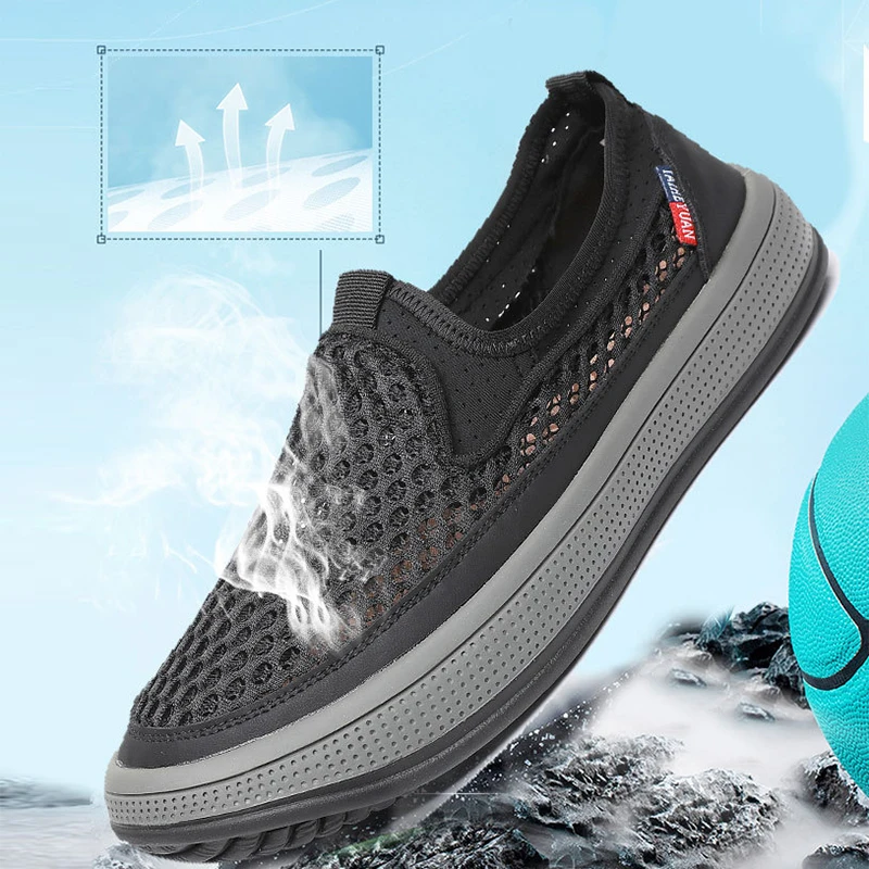 Men's Mesh Casual Shoes Summer New Breathable Mesh Shoes Lightweight Slip-On Water Shoes Outdoor Beach Shoes Men Sneakers