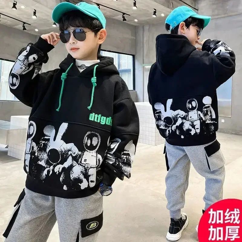 Top Quality Boys Hooded Coat Spring Casual Sweatshirt Loose Long Sleeve Cotton Clothes for Kids 4 5 6 7 8 9 10 11 12 13 14Years