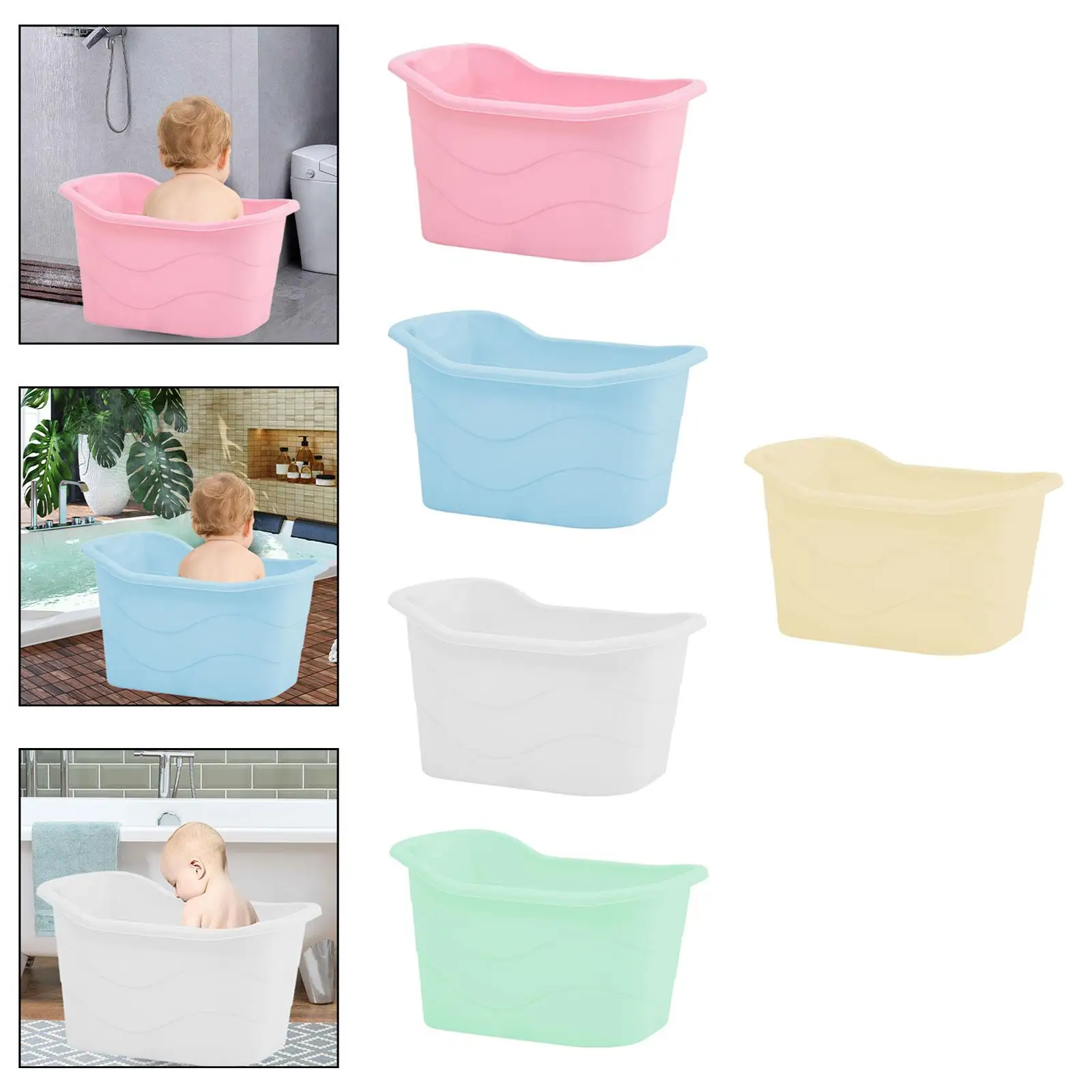 

Bath Bucket for Babies PP Material Non Slip Bathtub with Side Drainage and Back Rest for Newborn Bathing and Storage
