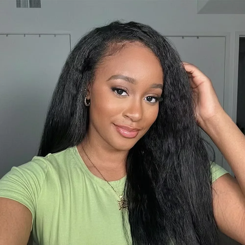 Kinky Straight V Part Human Hair Wig 16-32 Inches Brazilian Remy Hair 200% Density Upgrade Machine Made No Leave Out No Sew In Minimal Shed Beginner Friendly Wigs For Women