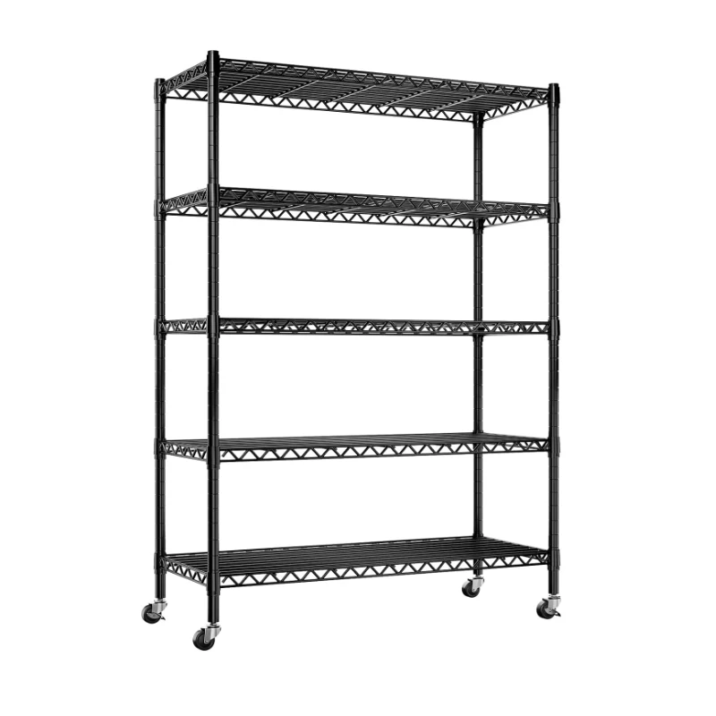 

Freestanding Storage Shelves with 5 "Wheels Load 800LBS Adjustable 5 Tier Metal Shelves for Storage Rolling Heavy Shelving