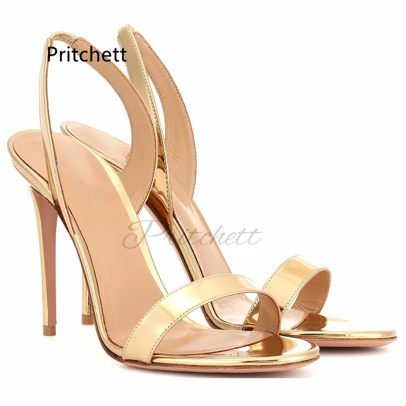 

One Strap Stiletto Women's Sandals Summer Open Toe High Heels Gold Black Slingback Elegant Concise Party Office Lady Shoes