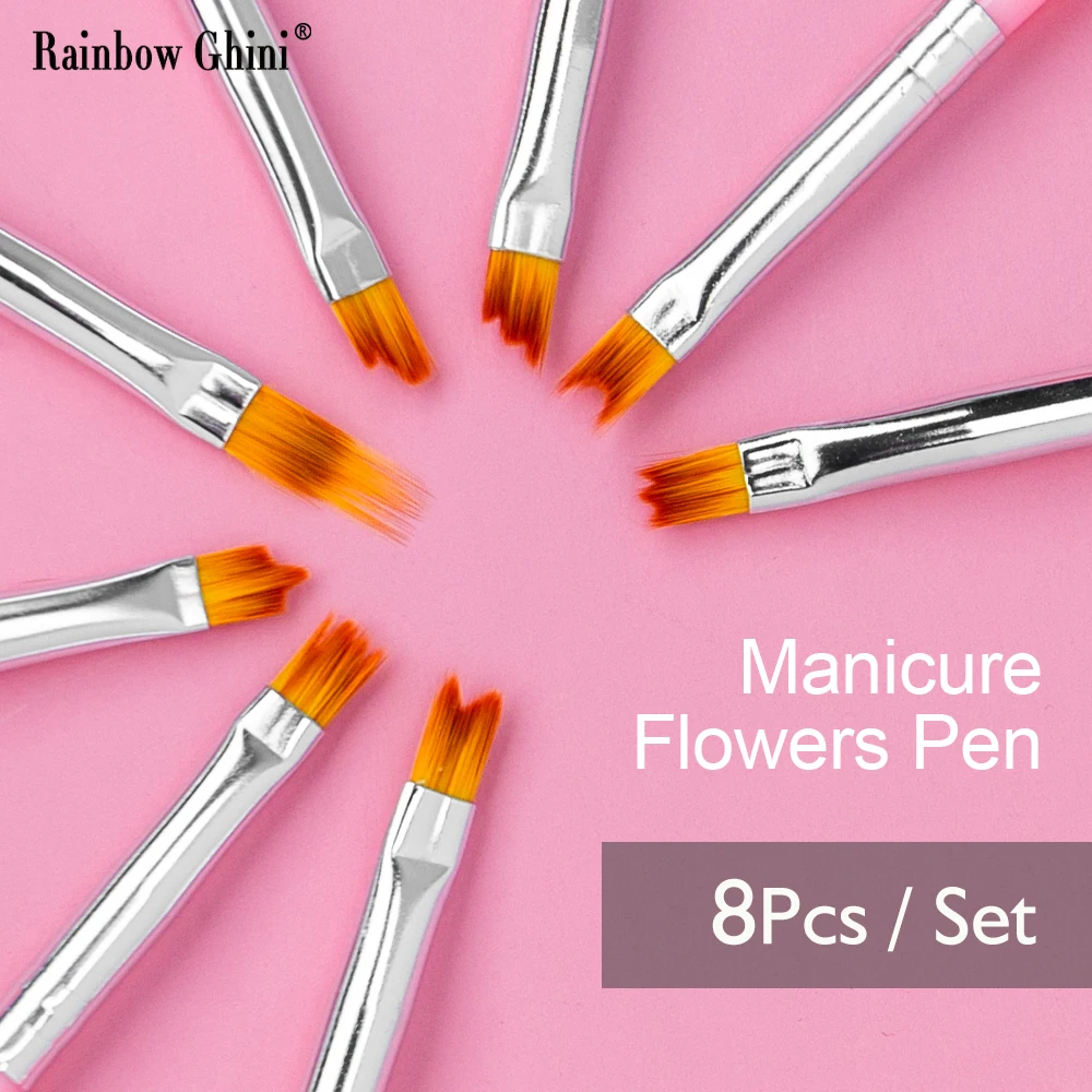 8Pcs/set Professional Nail Art Flowers Brush Pen Design DIY UV Nail Gel Painting Drawing Detail Paint Pattern Manicure Tools