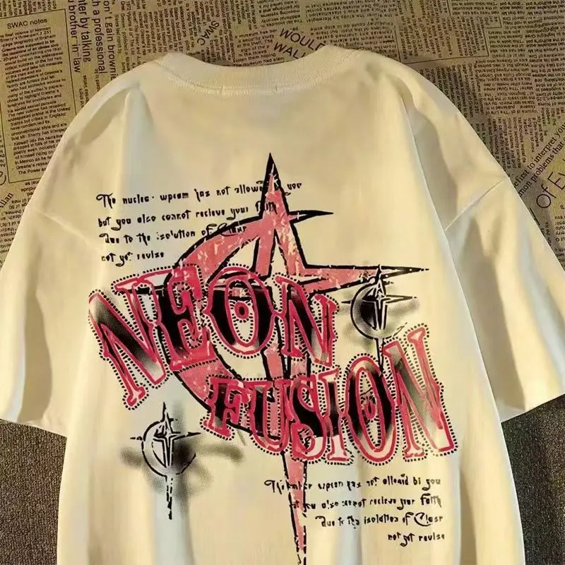 

American High-street Hip-hop Retro Dark Style Cultural Letter Design Short-sleeved Summer Fashion Casual Commuting Short-sleeved