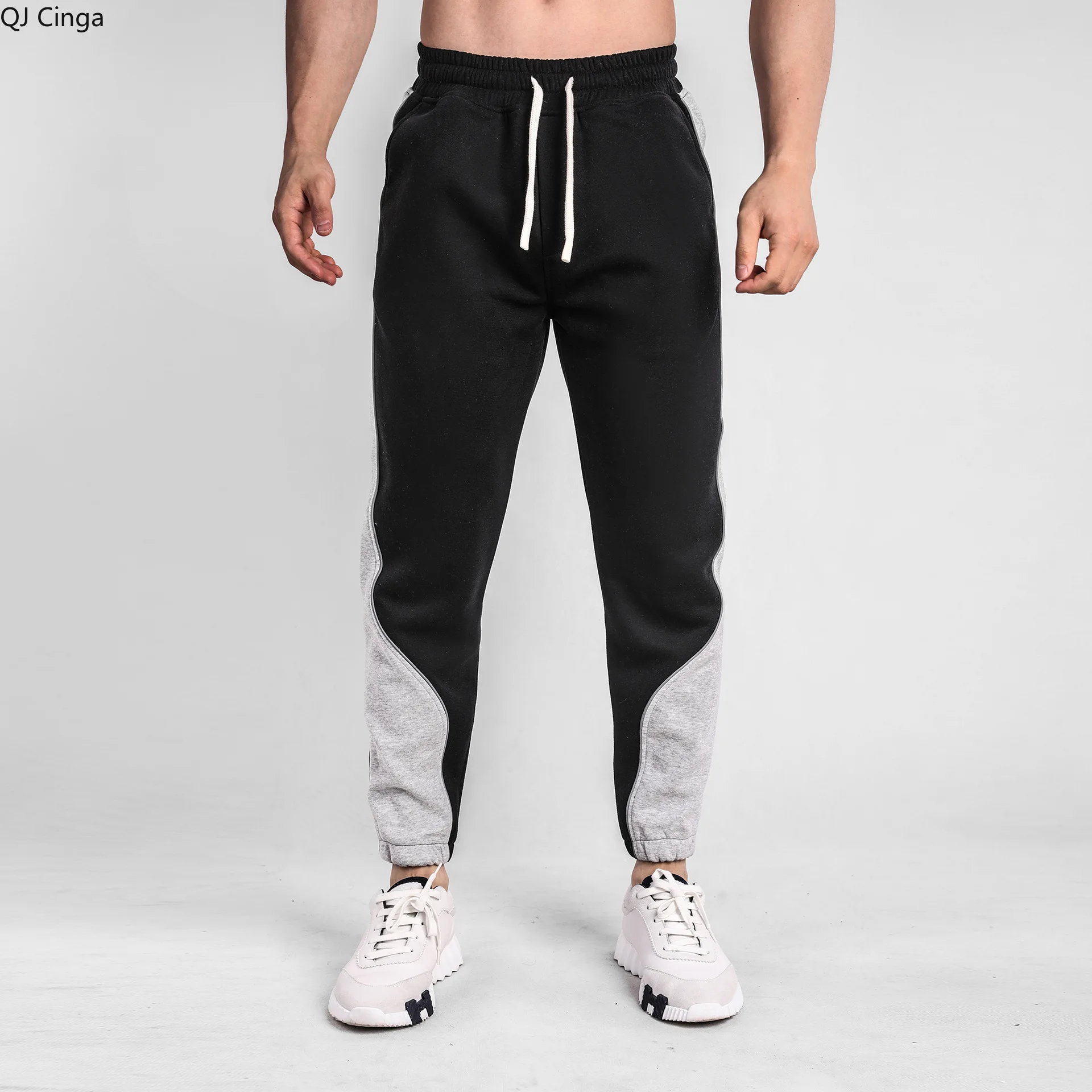 

Новые осенне-зимние мужские спортивные брюки с манжетами, модные спортивные штаны свободного кроя, черные и серые повседневные брюки с цветными блоками