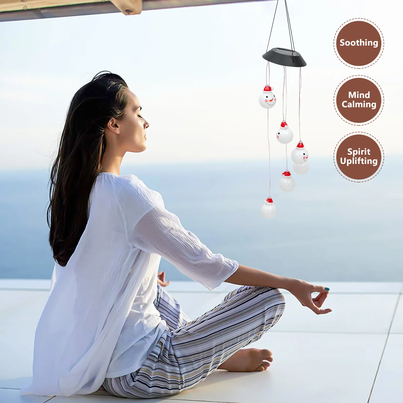 

Solar Wind Bell Lamp Snowman Color Changing LED Lights Outdoor Hanging Solar Wind Chime Light Garden Christmas Landscape Light