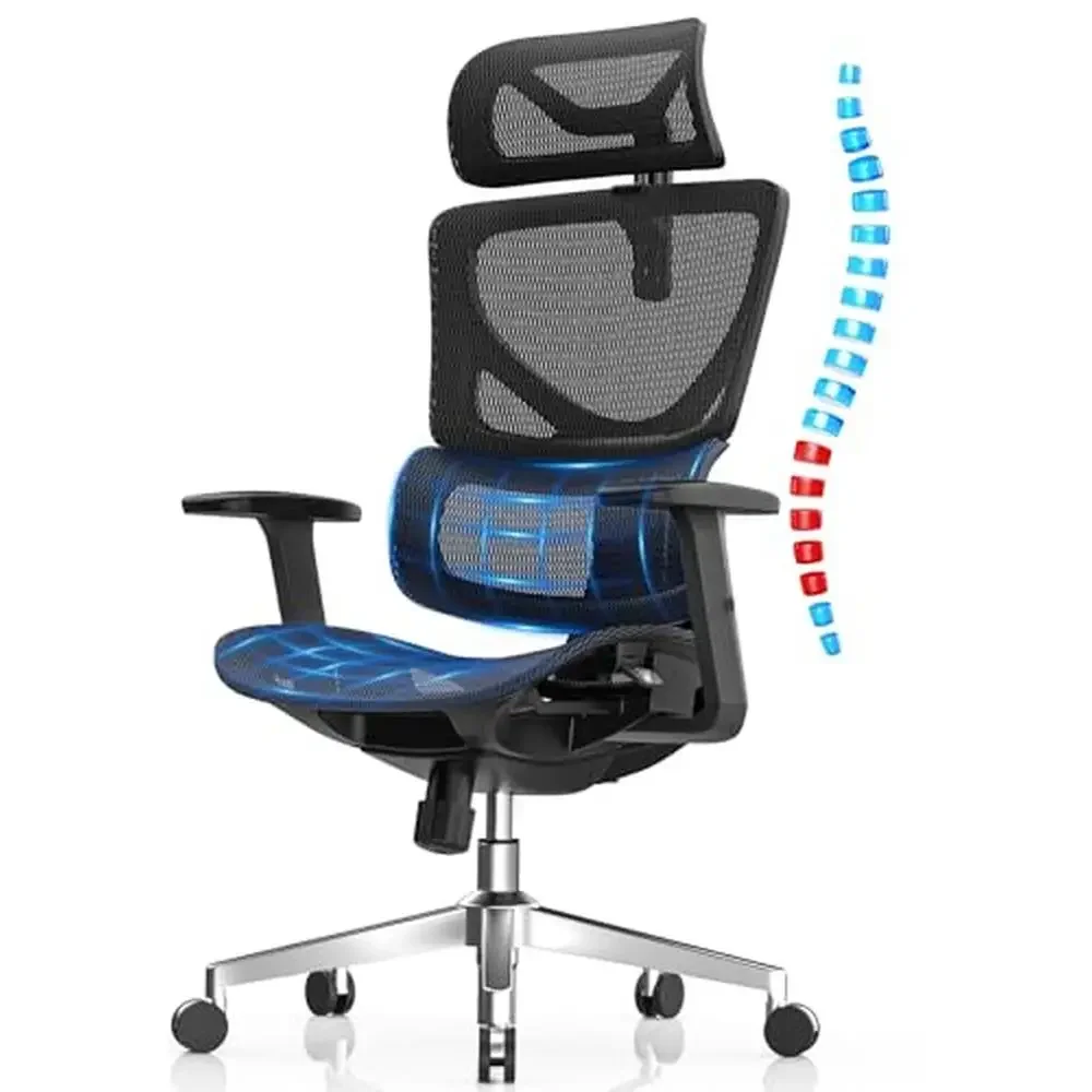 Mesh Office Chair Ergonomic Lumbar Support Adjustable Height 460 lbs Capacity 518 Model Solid Back Metal Frame Adjustable