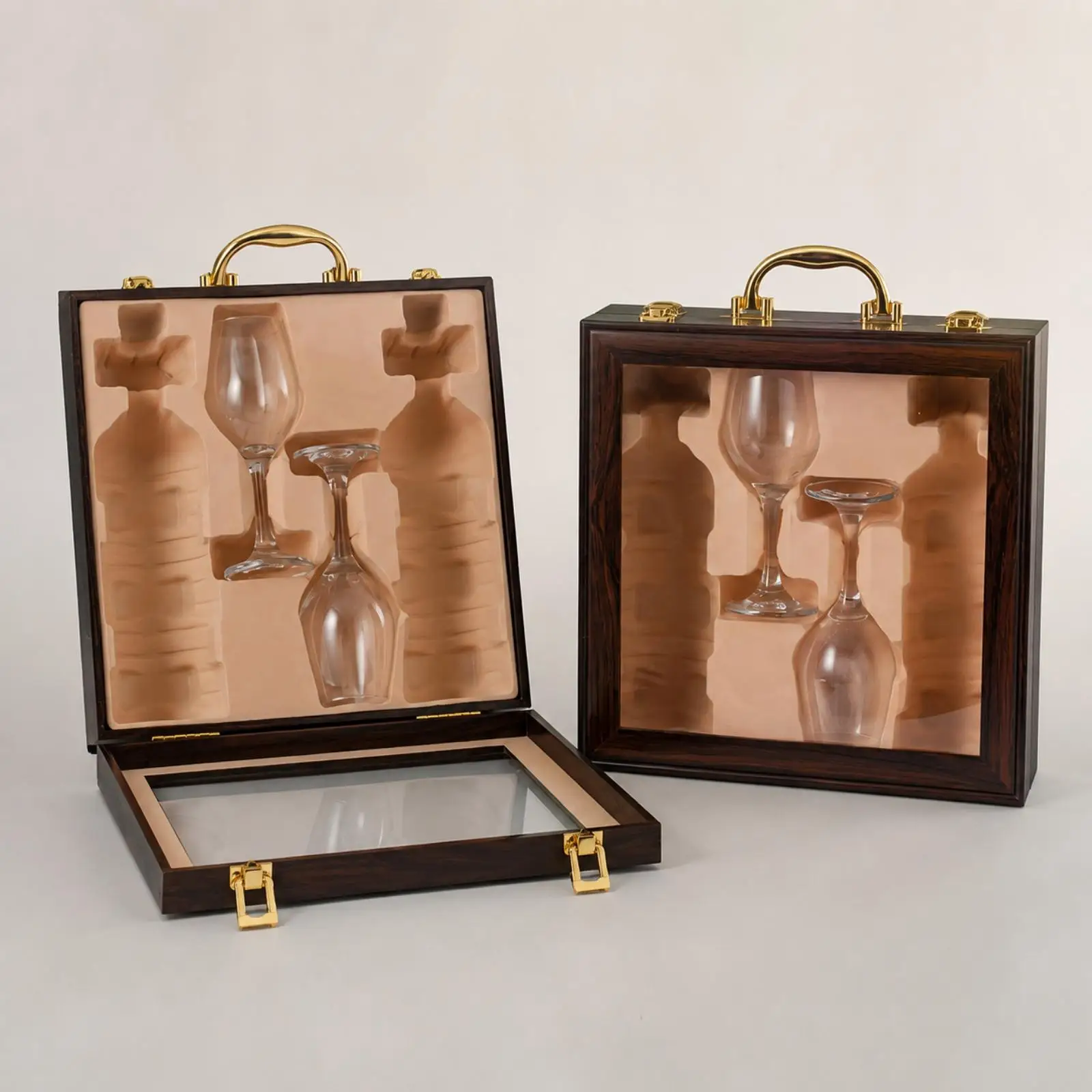 Wine Carrying Case Sturdy Wine and Stemware Presentation Case with Latches Safeguarding Portable for Entertaining Hosts
