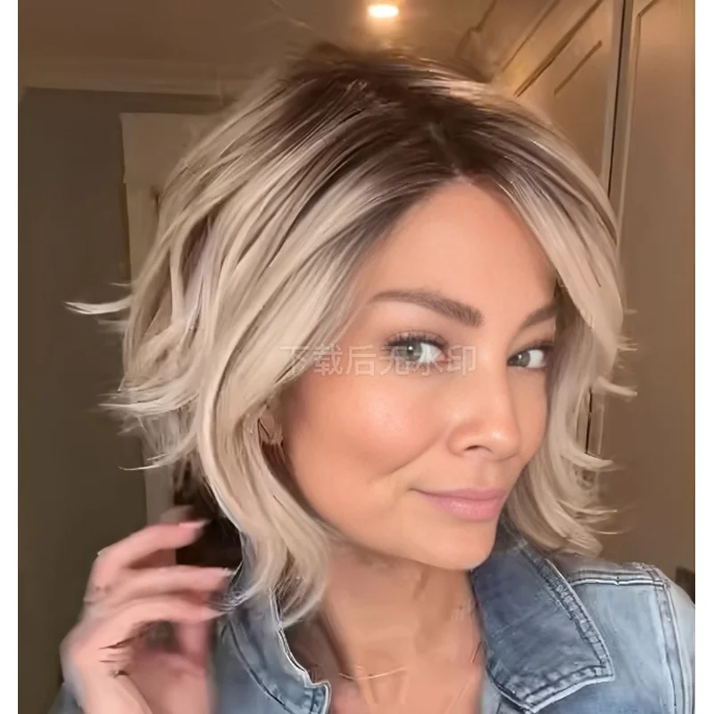 Ombre Ash Blonde Wave Layered Bob Wig 100% Human Hair Wigs 13x4 Lace Front Wigs