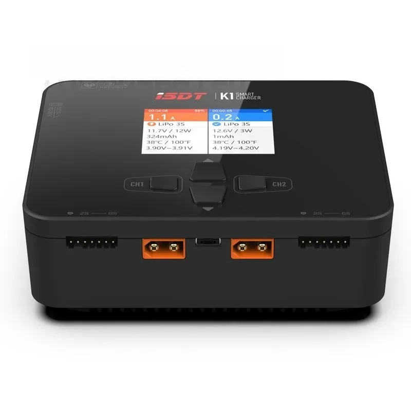 ISDT K1 Dual Channel Balance Charger Discharger AC 100W DC 2×250W 10A×2 2.4” IPS Screen for 1-6S Lipo NiMH Pb Battery