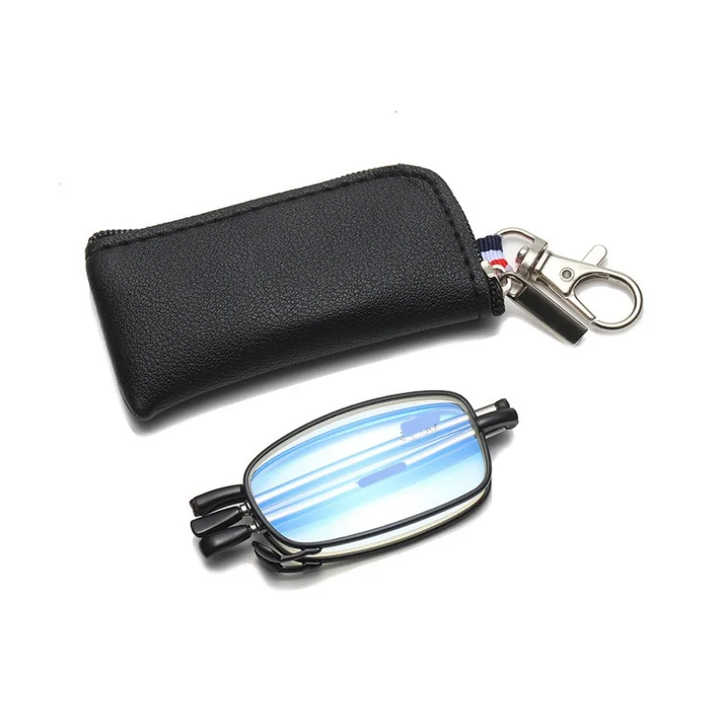 Men\'s Reading Glasses Foldable Glasses with Zipper Bag Metal Frame  Blue Light Resistant Glasses Prescription Glasses +100 +400