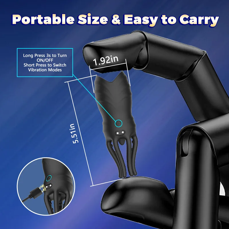 Qiaran International الراقية الأسود برأسين الاهتزاز الأخطبوط مخلب مدلك الرجال القضيب ممارسة وتدليك رأس القضيب #6