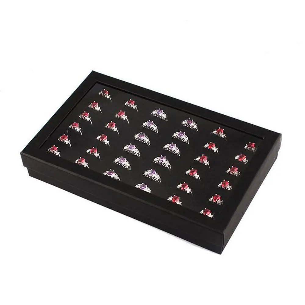 

Velvet Exquisite Transparent Window 36 Slots Holder Earring Display Show Cufflinks Tray Storage Organizer Ring Box