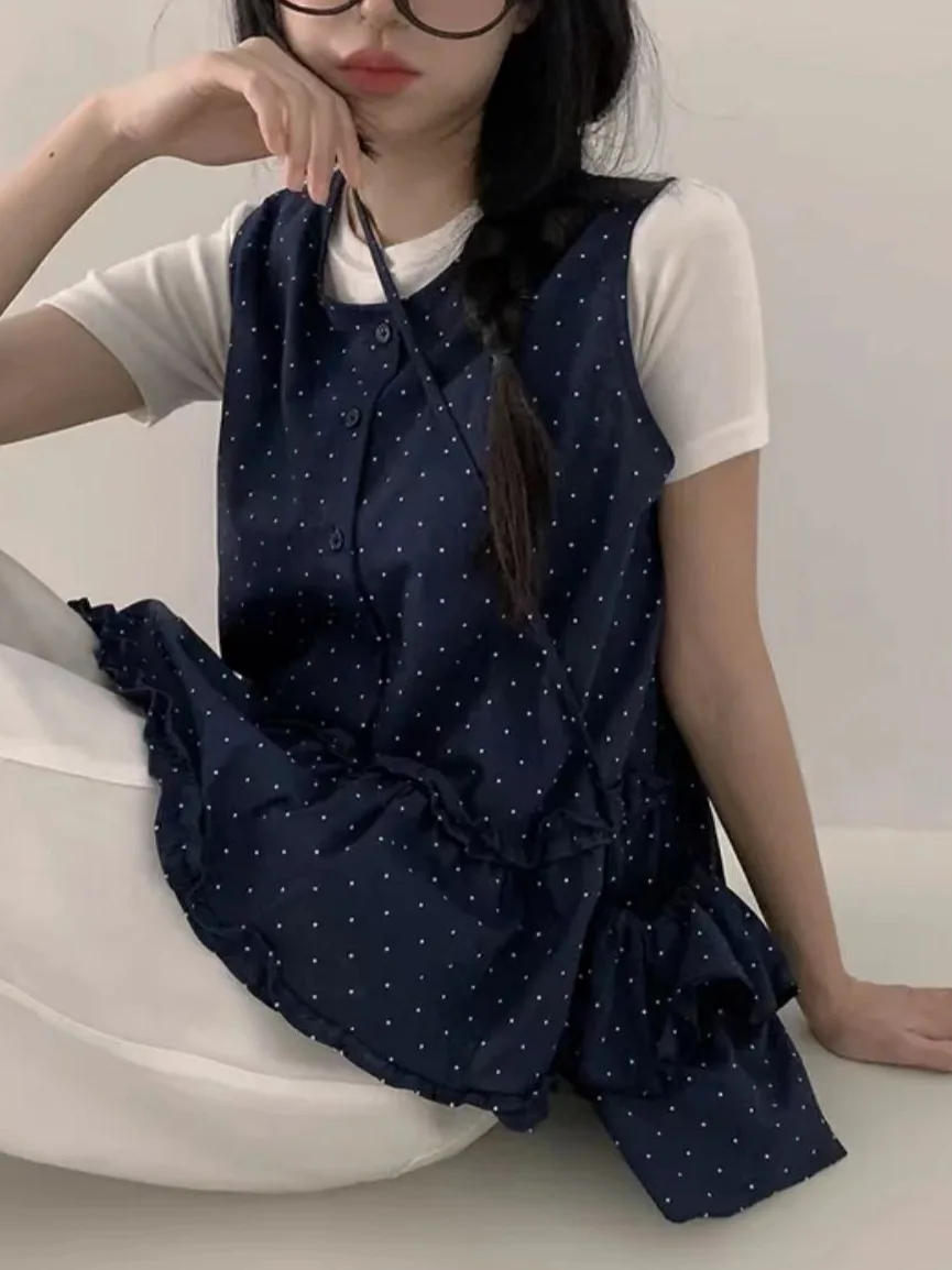 

Korean Sle Summer irt Women's Svel Chiffon Top Patchwork Small Flower Eing Polka Dot Sweet ature Top
