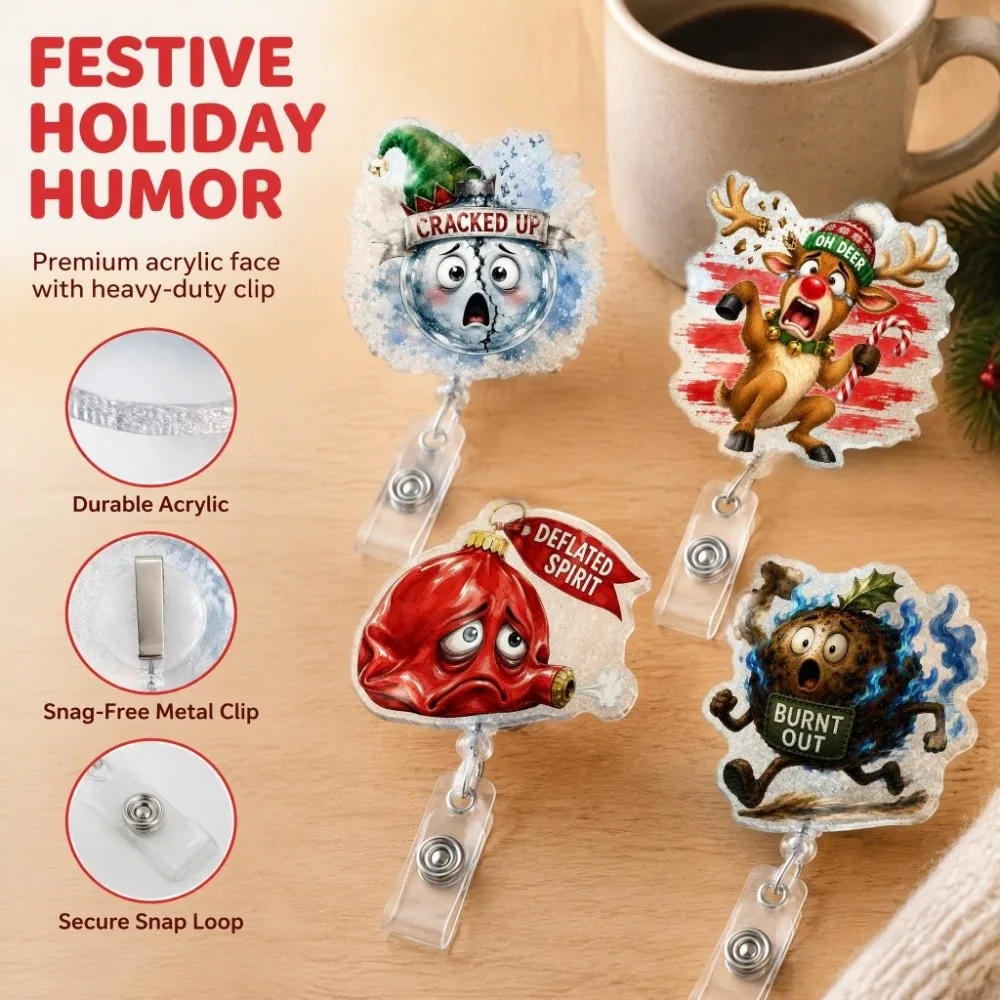 Acrylic Christmas Badge Reel Snowman Elk Gingerbread Retractable Badge Holder Santa Claus Xmas Decoration ID Card Holder