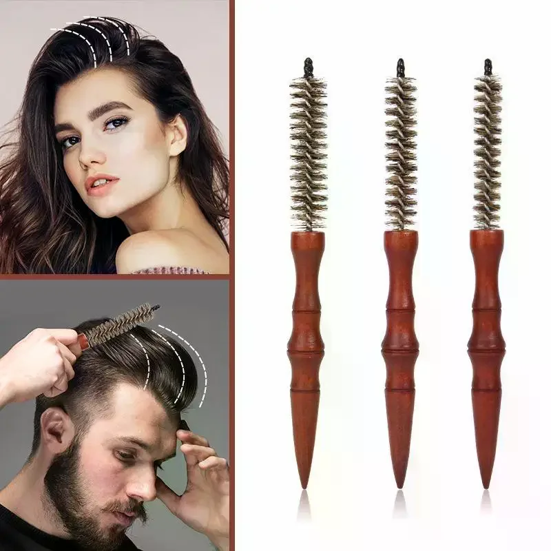 Mini Curling Comb Hair Salon Hairstyle Multi-functional Small Portable Round Wooden Roller Styling Beard Care Tool for All Hair