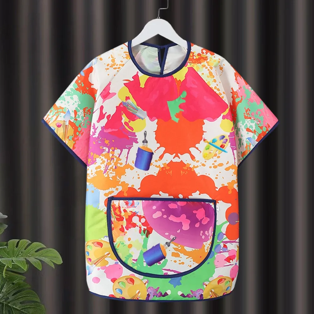 New Easy Clean Short-sleeved Painting Apron Waterproof Drawing Dressing Kitchen Apron Random Pattern Baking Bibs