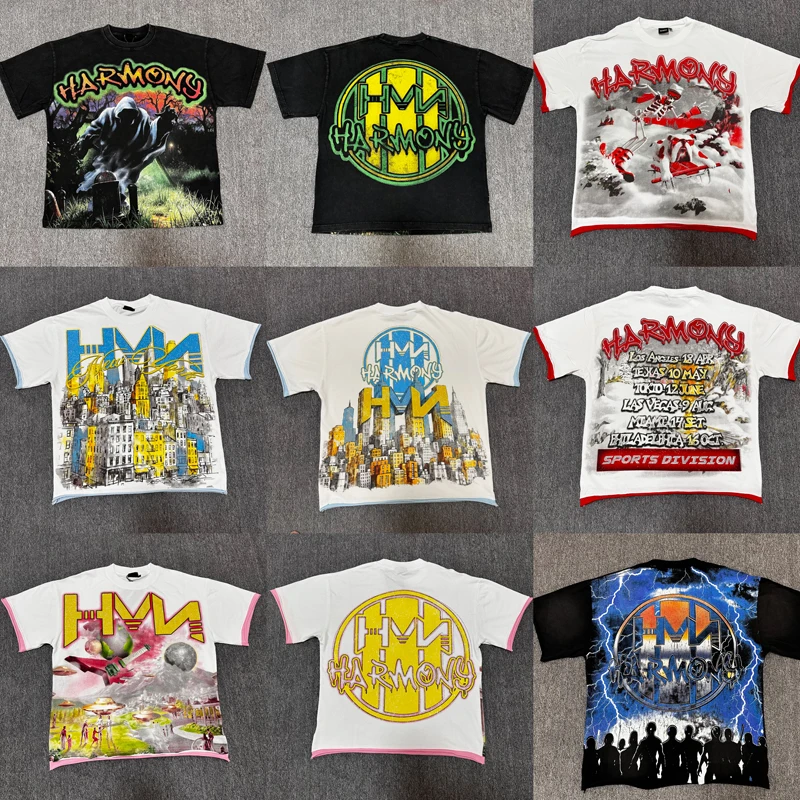 New High-quality Summer Round Neck HARMONY Short Sleeved American Street Fashion Hip Hop T-shirt