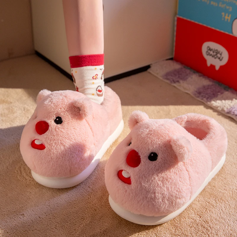 

Мультяшные аниме-тапочки из хлопка для женщин, домашние нескользящие плюшевые тапочки для осени и зимы, праздничный подарок, домашняя обувь