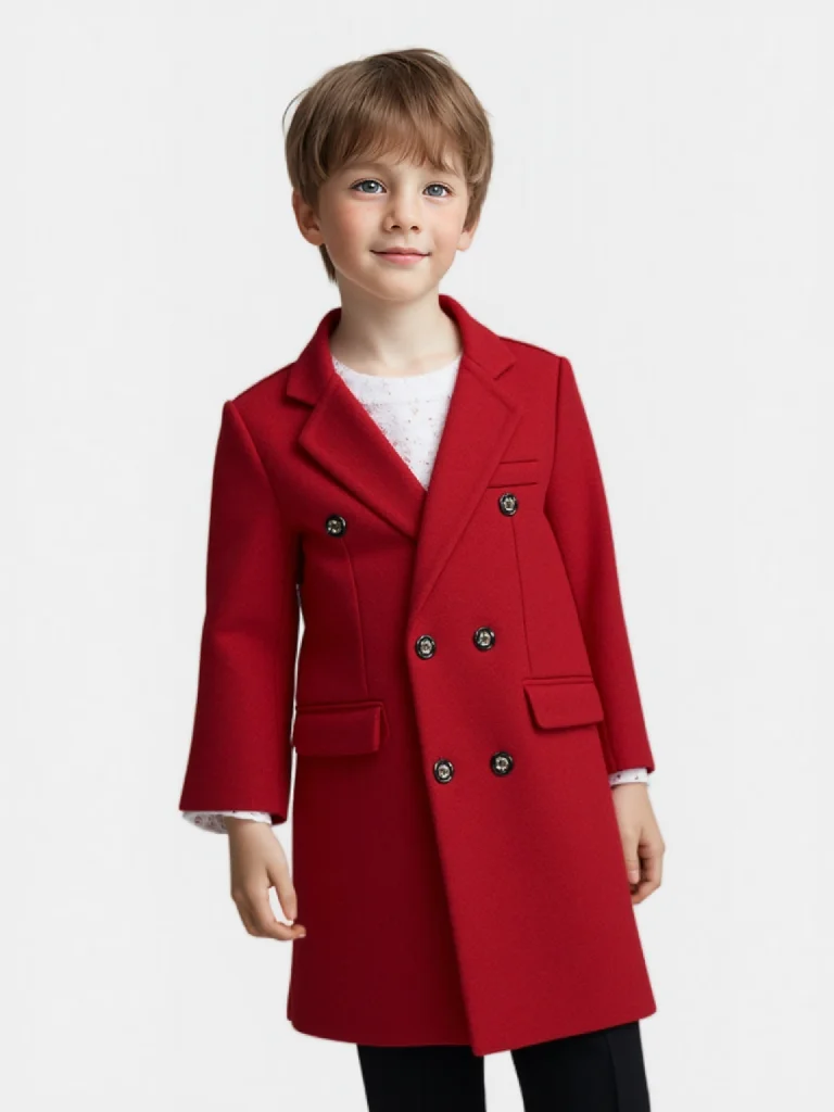 

Boys Girls Christmas Red Winter Warm Wool Coat Kids Formal Windproof Outdoor Long Jacket Children Photography Woolen Coat 3-15Y