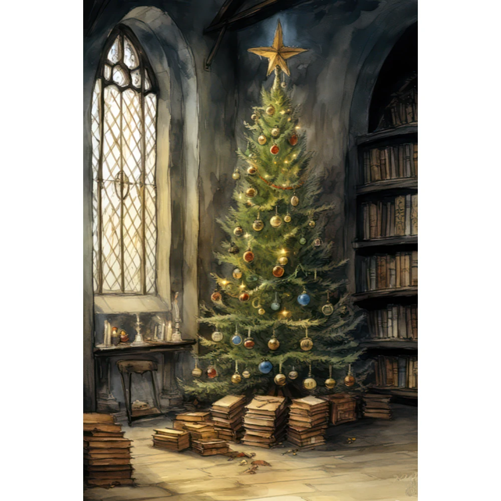 Vintage Christmas Tree Jigsaw Puzzle 500/1000/1200/2000pcs Cozy Library Fireplace Scene Holiday Decor Gift for Holiday Decor