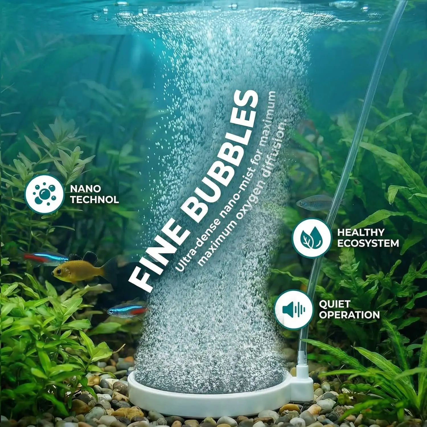 Air Stones for Aquariums - Quiet Fish Tank Oxygen Aerator, Nano Ultra-High Dissolved Oxygen Diffuser Airstone Bubbler