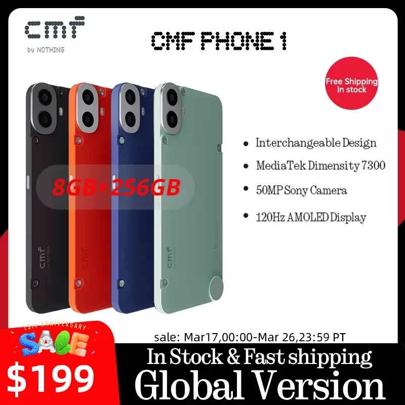 Global Version CMF Phone 1 6.67inch AMOLED display 120Hz Mediatek Dimensity 7300 5G 50MP 5000 mAh IP52 33W fast charging Phone1