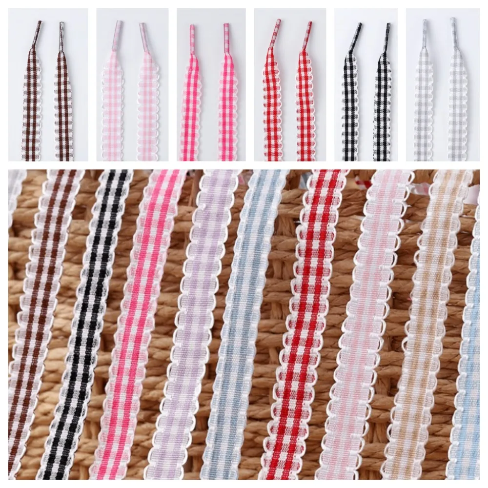 Eco-Friendly 1.1cm Plaid Lace Flat Shoelaces Ribbon Laces for German Trainers And Canvas White Sneakers 1 Pair/2 Pairs