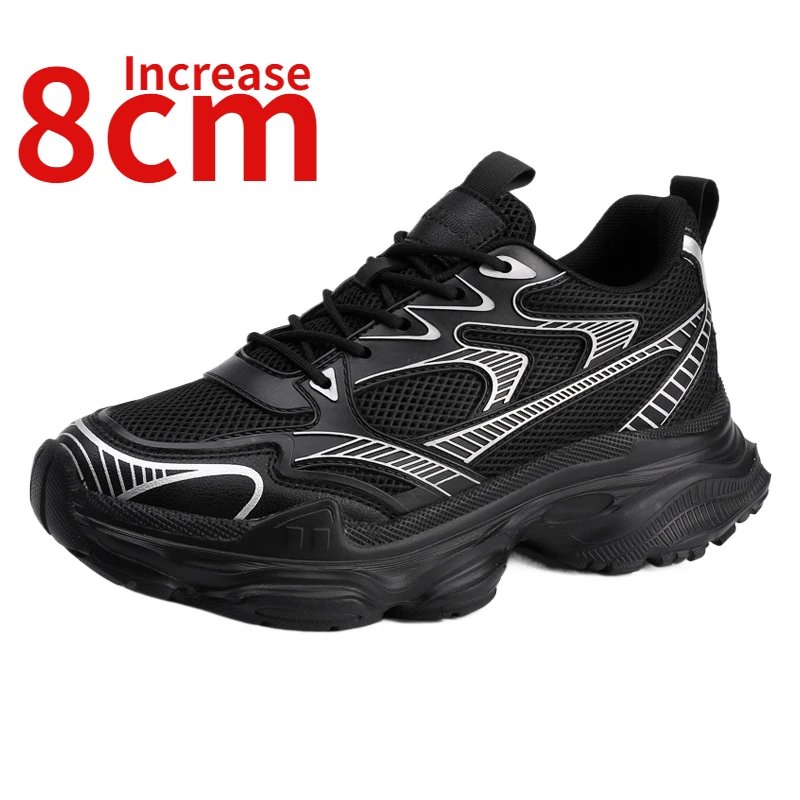 

Elevator Shoes Black Mesh Breathable Casual Sports Shoes for Men Increased 8cm Hidden Heels Sneakers Height Increasing Shoes Man