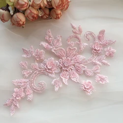 DIY Handmade Beaded Flower Applique, Flower Patch, Wedding Dress Accessories, Lace Embroidery, Mending Clothes,2 Pair/4 Pc