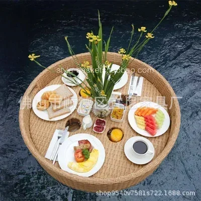 Swimming Pool Floating Breakfast Tray Water Vine Weaving Basket Wedding Photography Props Tray Decoration Internet Celebrity