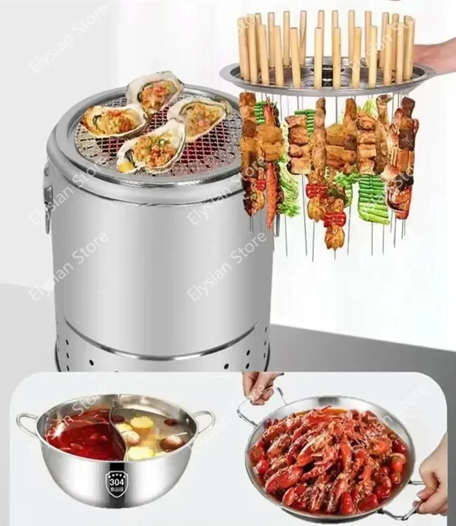 BBQ Smokeless Barbecue Home Outdoor Hanging Stove Charcoal Grill Indoor Stainless Steel Oven 20/28 Strings