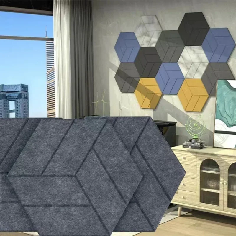 Hexagon Home Ceiling Decor Corcho Pared Sound Absorption Felt Cork Tile Bulletin Board Soundproof Acoustic Wall Panel Decorative