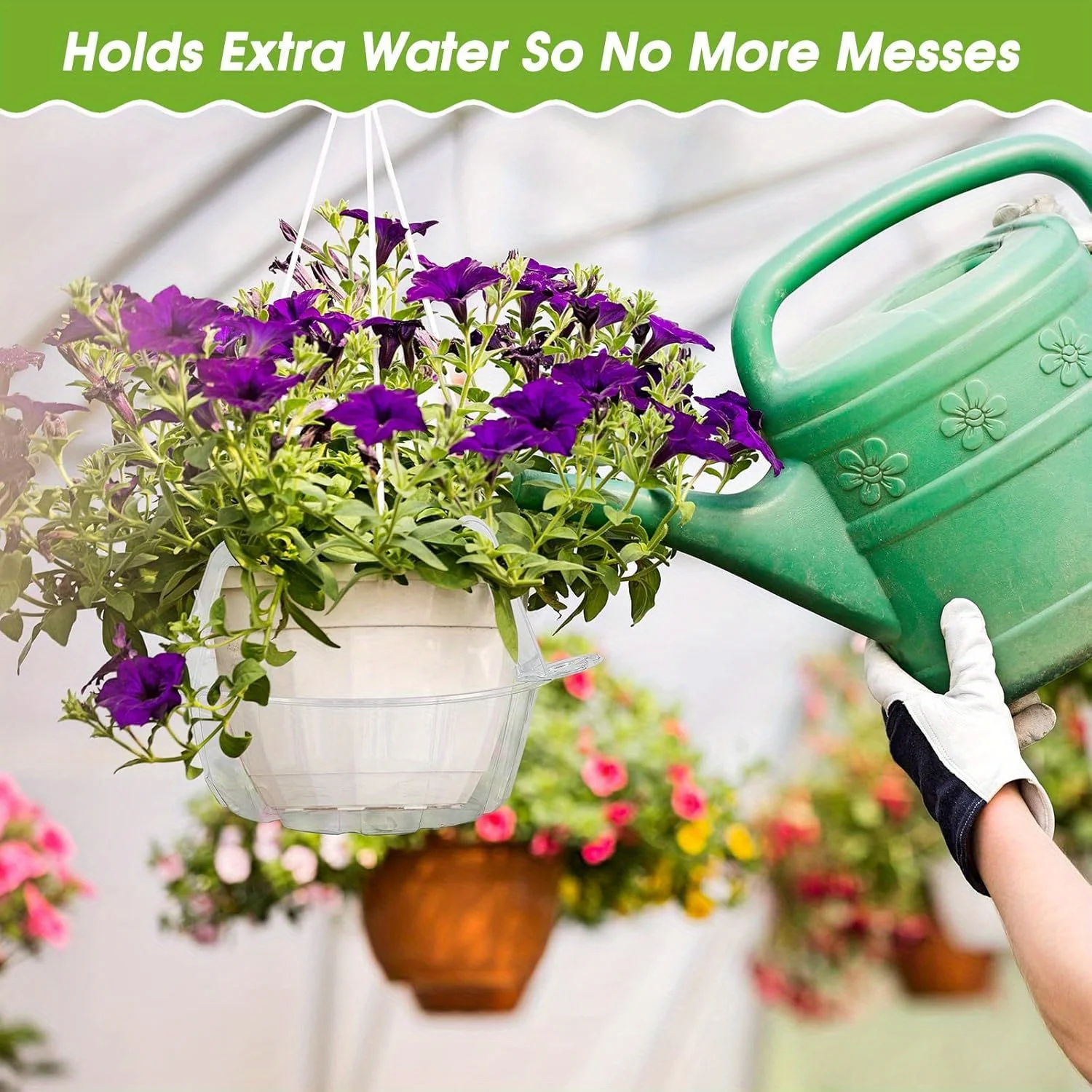 

5pcs Clear Round Plastic Hanging Basket Drip Base, Hanging Plant Tray with Built-in Hook for Indoor and Outdoor Use