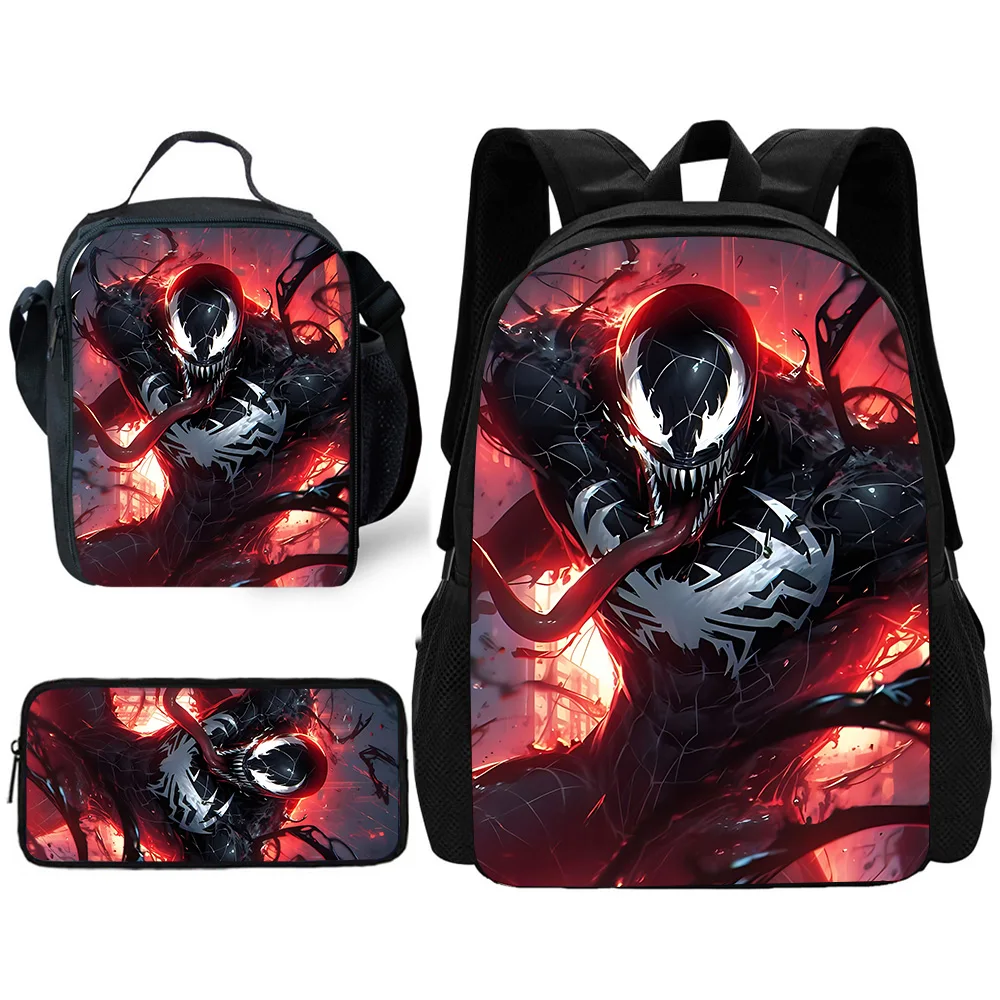 3 pcs set Movie Venoms Child School Backpack with Lunch Bags ,Pencil Bags ,School Bags for Boys Girls Best Gift