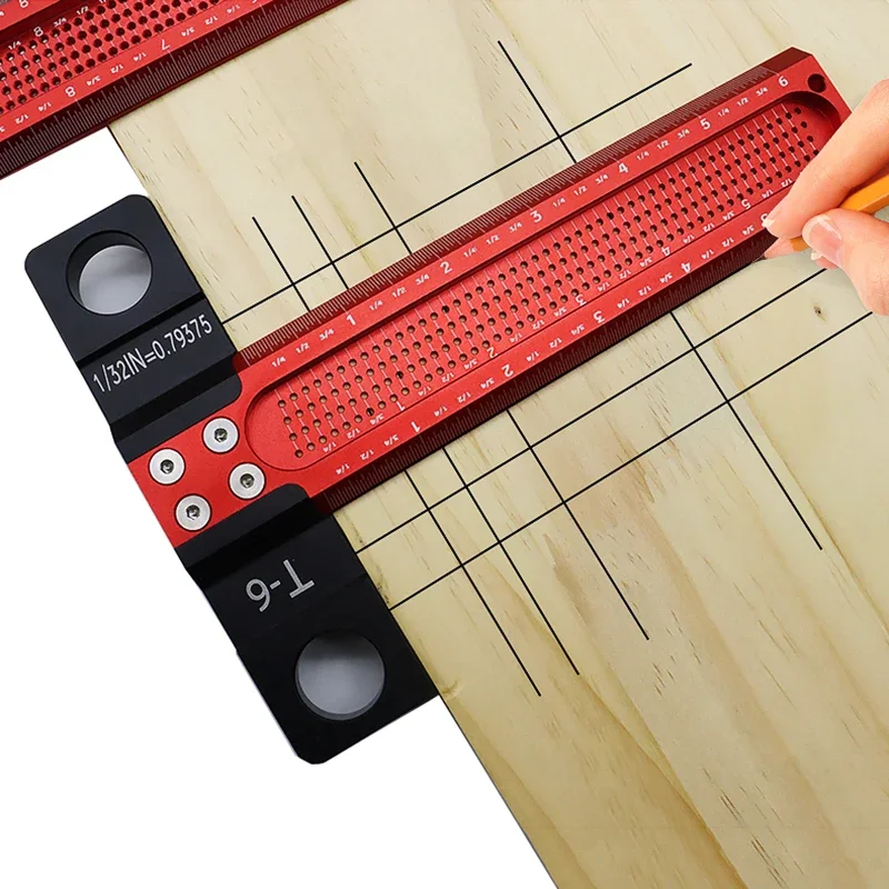 6/12 INCH Woodworking Scribe T-type Square Hole Scribing Ruler Crossed-out Line Drawing Marking Gauge Carpenter Measuring Tool