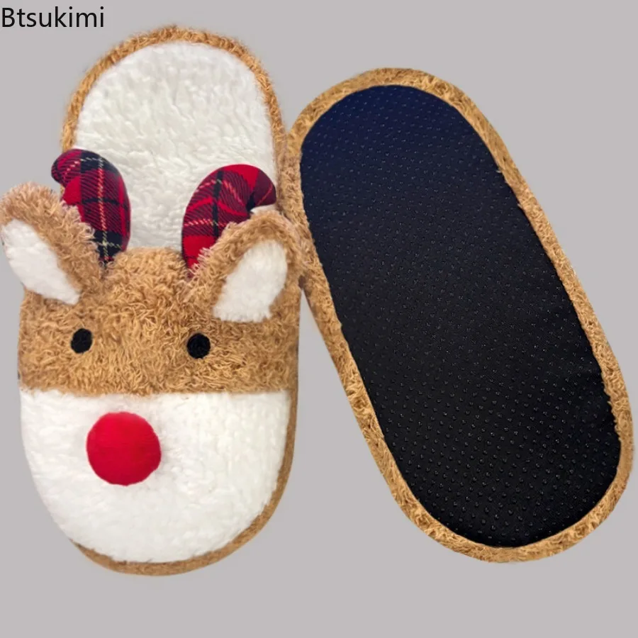 New Winter Lamb Fleece Women's Slippers Home Cute Cartoon Cotton Slippers Christmas Deer Couple Non-Slip Casual Warm House Shoes view 3