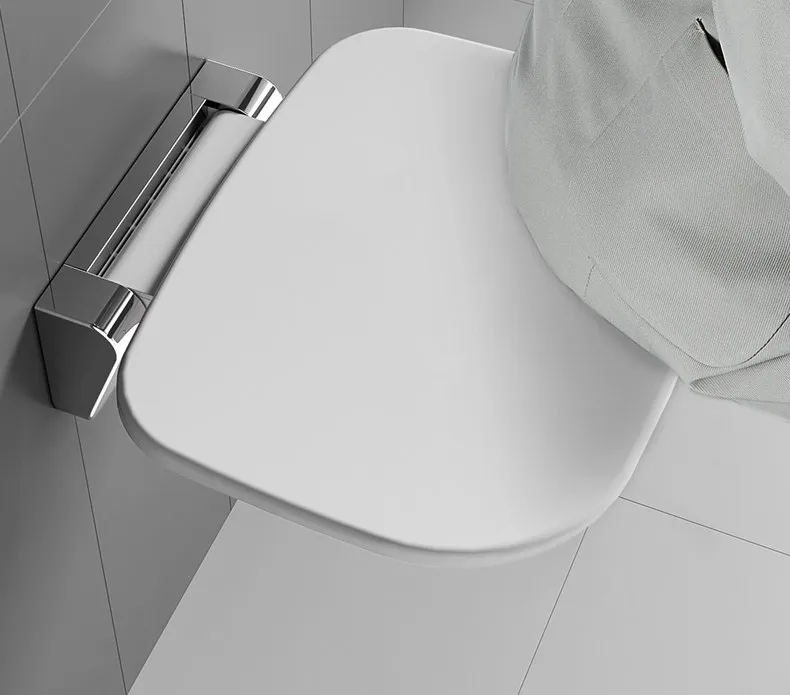 Wall Mounted Folding Stool - Bathroom Shower Seat for Elderly Safety, Anti-Slip Adjustable Bench for Entryway
