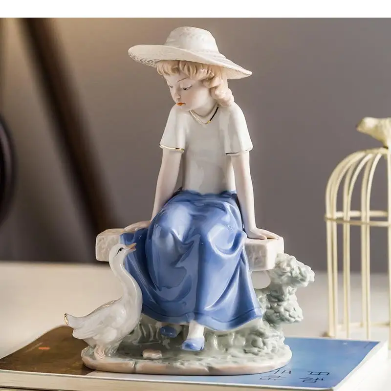 Facing Swan Girly Ceramic Character Sculpture Painted Portrait Statue Handmade Porcelain Crafts Figurine Home Decoration Modern