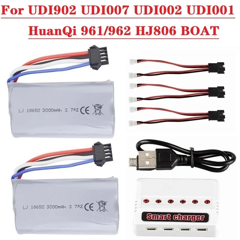 SM-4P 2S 3000mah 25c 18650 akumulator 7.4v bateria LiPo do UDI902 UDI007 UDI002 UDI001 HuanQi 961/962 HJ806 RC łodzie części zamienne