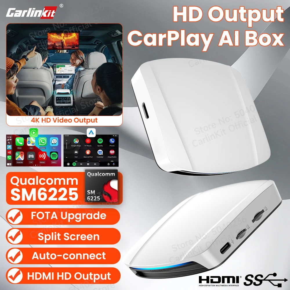 Carlinkit UHD TV Box Android 13 Qualcomm 8-ядерный 6225 Беспроводной адаптер CarPlay и Android Auto 1080P HD Видеовыход Видео FOTA