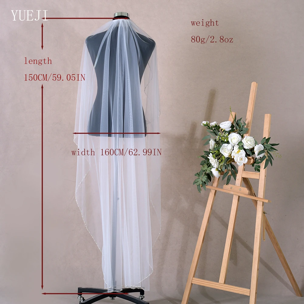 YUEJI-Véu De Borda De Cristal Simples, Tule Branco Suave, Creme Único, Acessório De Casamento, Véus De Noiva, YJ132