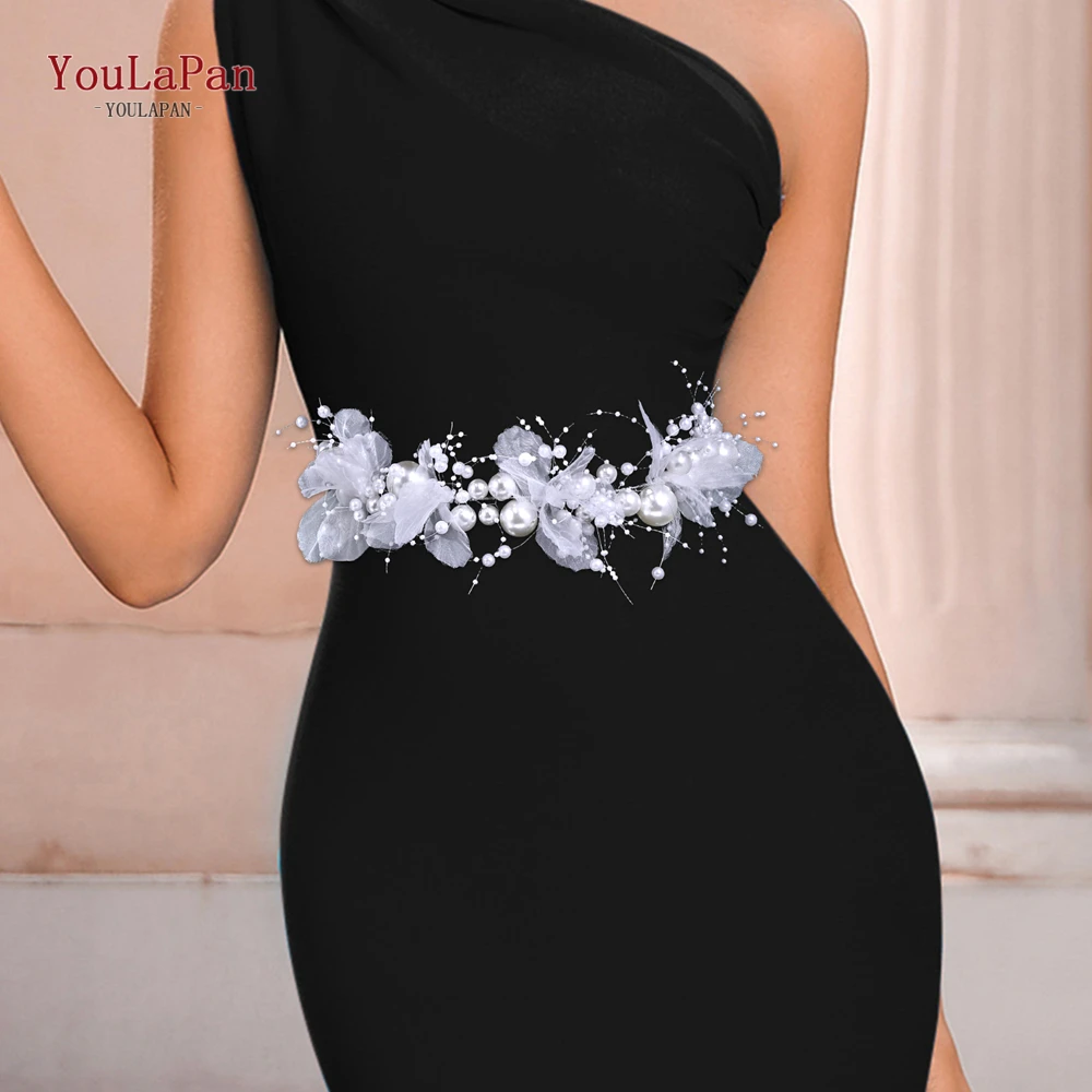 

YouLaPan Trendy Bride Flower Belt Elegant Women Evening Dress Waist Accessories Belts Big Pearl Waist Chain Gown Ornaments SH785