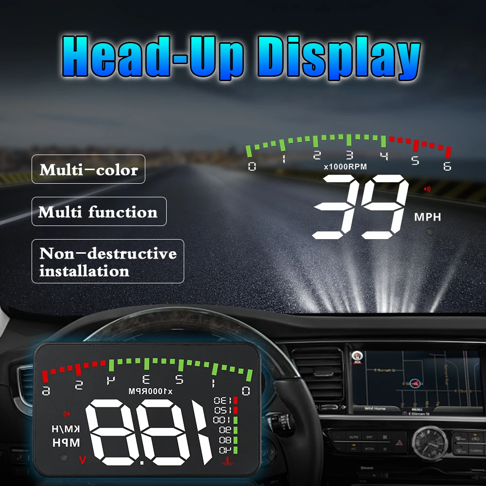 

A900 OBD2 HUD Head up Display Windshield Projector Digital Speedometer Voltage and Water Temperature Detection Overspeed Alarm