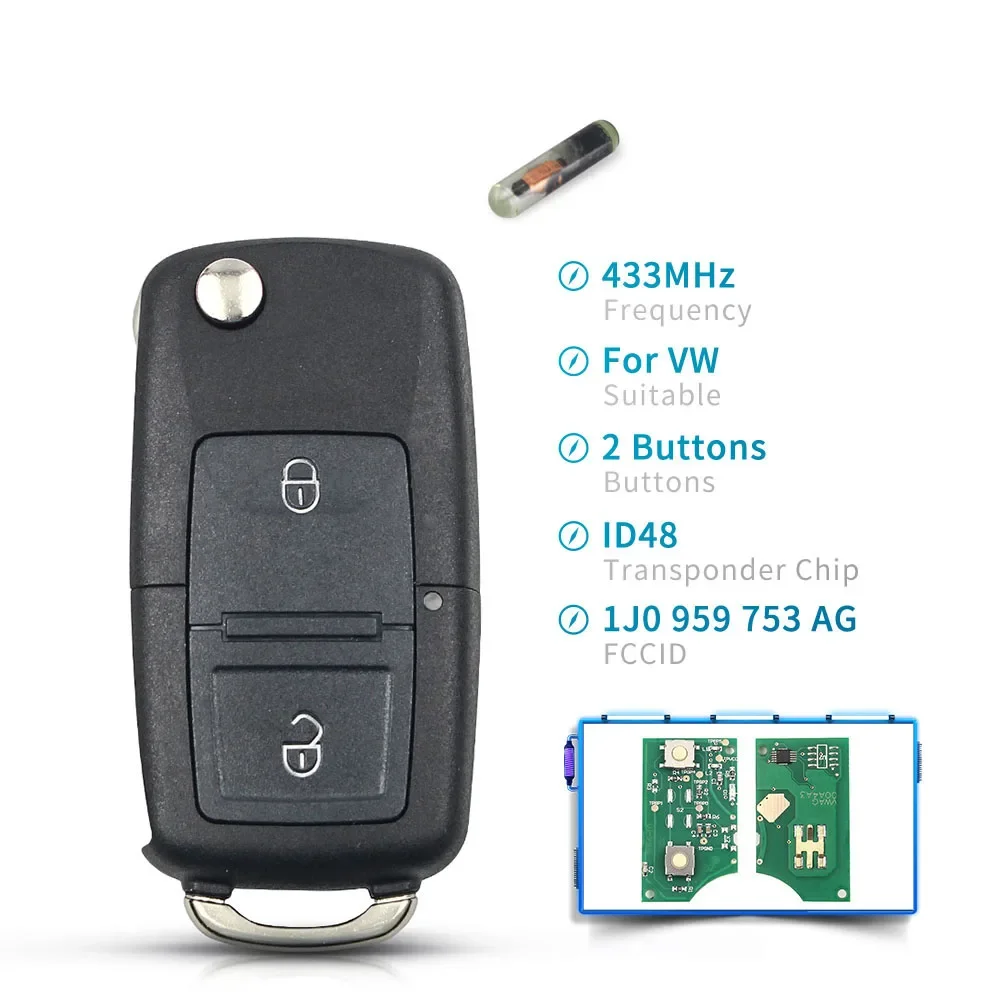 KEYYOU HLO 1J0 959 753 AG Car Remote Key for VW SKODA Fabia Superb