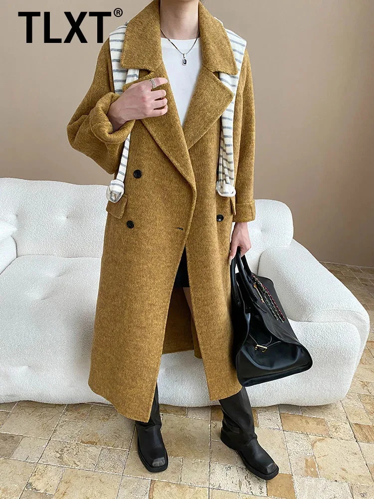 

TLXT Fashion Women's Woolen Coats High-End Feel Lapel Long French Elegant Wool Double-Sided Coat Female Winter 2025 New Clothing